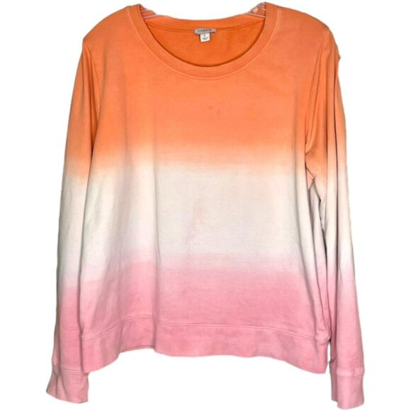 J. Crew Dip-Dyed Ombré Crew Neck 100% Cotton Sweatshirt - Orange/White - L - Picture 2 of 8